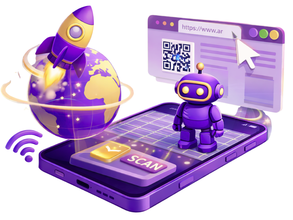 Augmented Reality WebAR Development Browser Based Augmented reality WebAR development with hand holding smartphone showing industrial machinery AR experience through web browser without app download