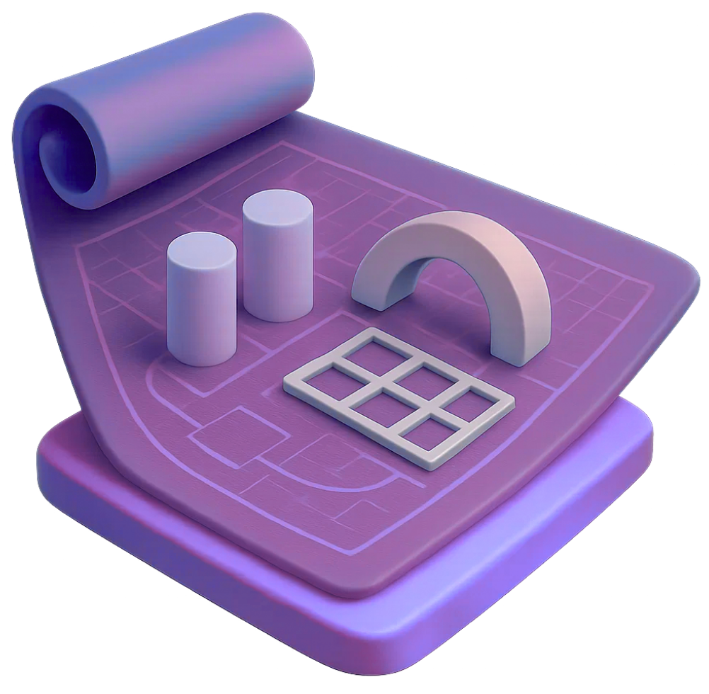 Extended Reality Platform-Agnostic Architecture Design XR architecture blueprint with 3D structural elements and grid layout