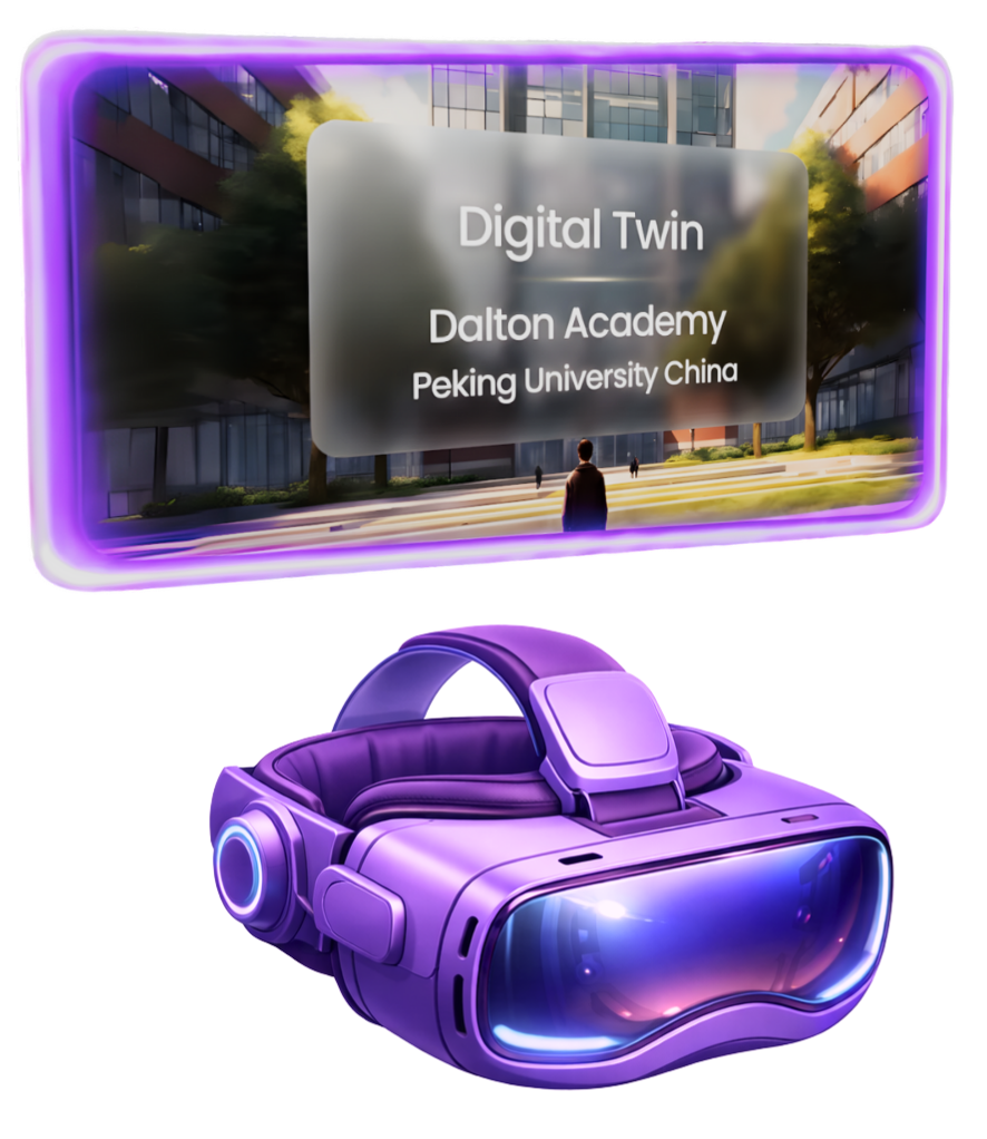 Extended Reality Spatial Computing and Digital Twin Development XR headset displaying digital twin of Dalton Academy campus