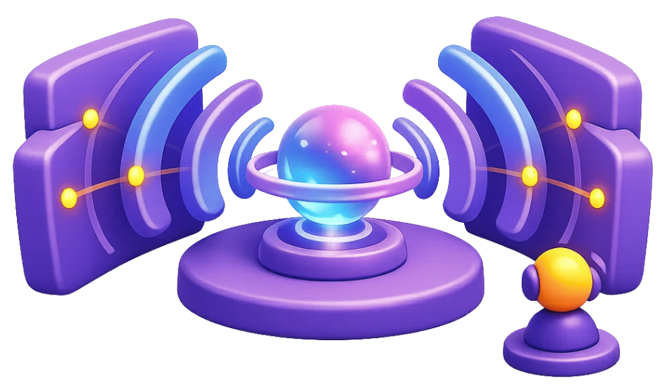 MR spatial audio system with holographic sphere and surround sound waves