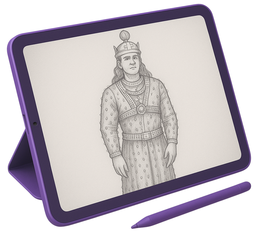 Tablet showing a Persian game character's concept art