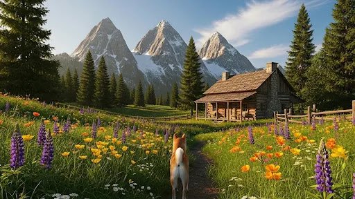 Google's Project Genie: The AI That Generates Playable Worlds in Real-Time - Or Not? 2 Mountain landscape with a cabin, an animal, and wildflowers generated by Gen AI model