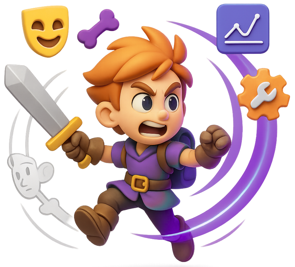 2D and 3D Standalone Animation Services 3D animation standalone services showcasing animated game character with action icons